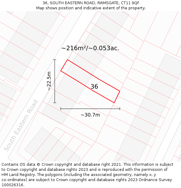 36, SOUTH EASTERN ROAD, RAMSGATE, CT11 9QF: Plot and title map