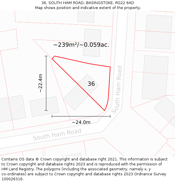 36, SOUTH HAM ROAD, BASINGSTOKE, RG22 6AD: Plot and title map
