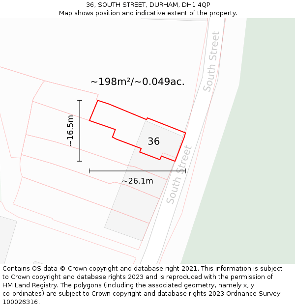36, SOUTH STREET, DURHAM, DH1 4QP: Plot and title map