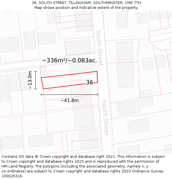 36, SOUTH STREET, TILLINGHAM, SOUTHMINSTER, CM0 7TH: Plot and title map