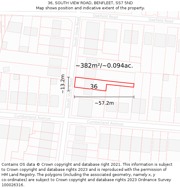 36, SOUTH VIEW ROAD, BENFLEET, SS7 5ND: Plot and title map