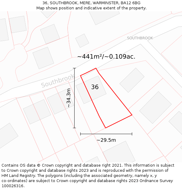 36, SOUTHBROOK, MERE, WARMINSTER, BA12 6BG: Plot and title map