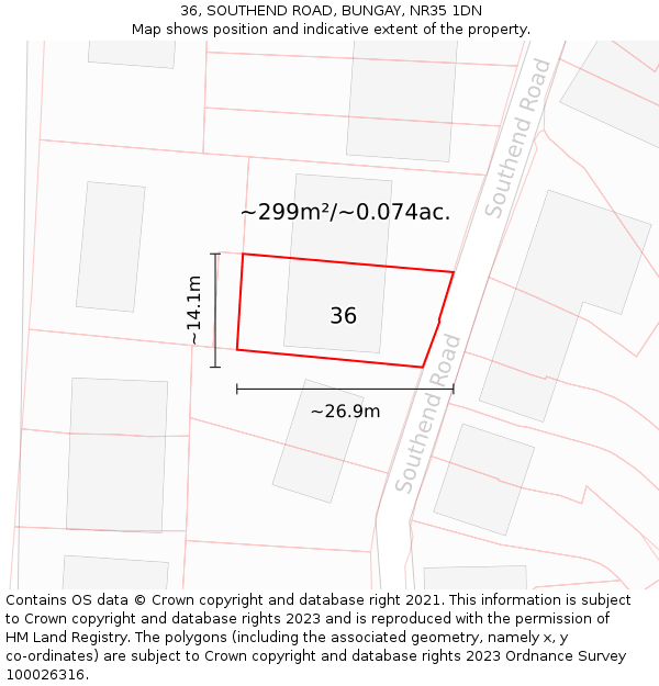 36, SOUTHEND ROAD, BUNGAY, NR35 1DN: Plot and title map