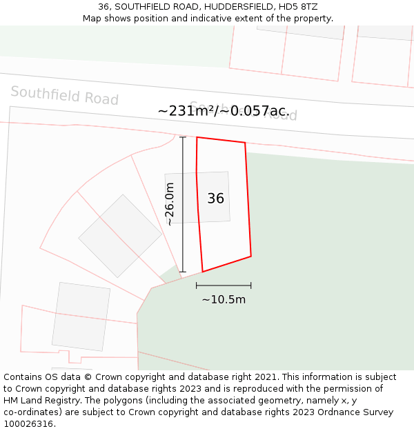 36, SOUTHFIELD ROAD, HUDDERSFIELD, HD5 8TZ: Plot and title map