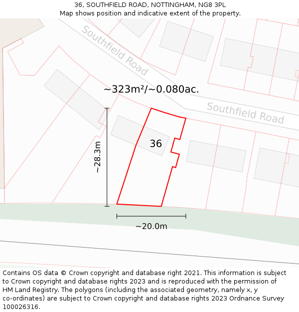 36, SOUTHFIELD ROAD, NOTTINGHAM, NG8 3PL: Plot and title map