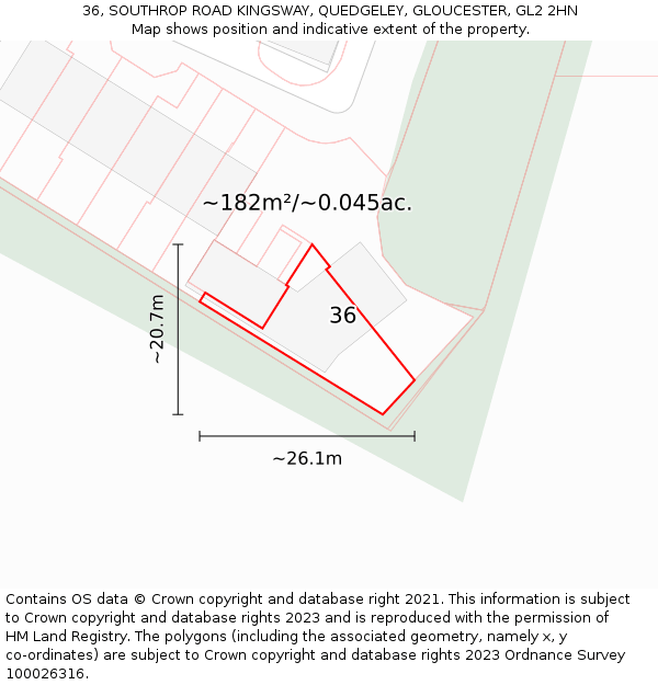 36, SOUTHROP ROAD KINGSWAY, QUEDGELEY, GLOUCESTER, GL2 2HN: Plot and title map