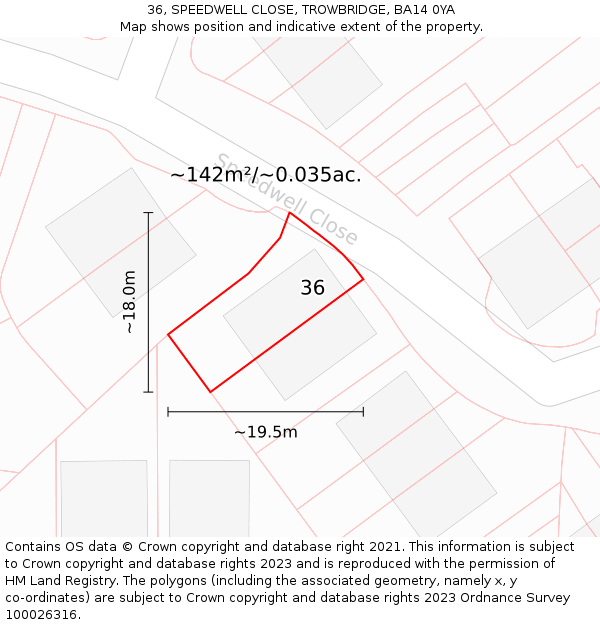 36, SPEEDWELL CLOSE, TROWBRIDGE, BA14 0YA: Plot and title map