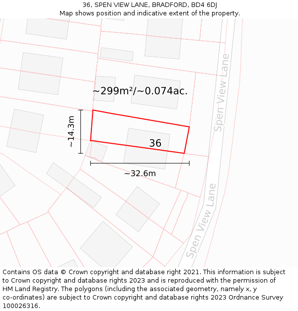 36, SPEN VIEW LANE, BRADFORD, BD4 6DJ: Plot and title map