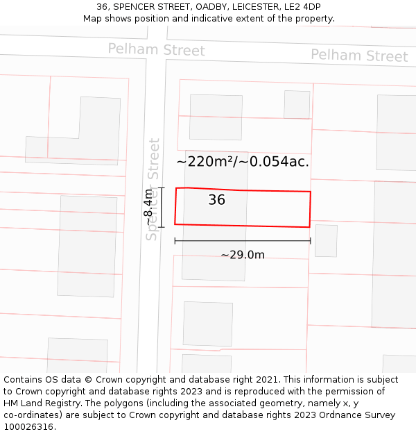 36, SPENCER STREET, OADBY, LEICESTER, LE2 4DP: Plot and title map