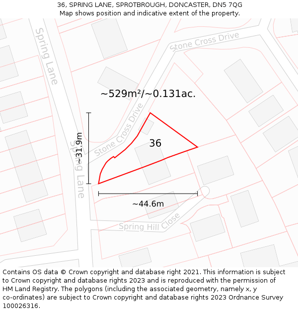36, SPRING LANE, SPROTBROUGH, DONCASTER, DN5 7QG: Plot and title map