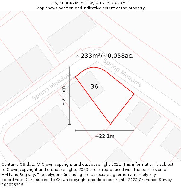 36, SPRING MEADOW, WITNEY, OX28 5DJ: Plot and title map