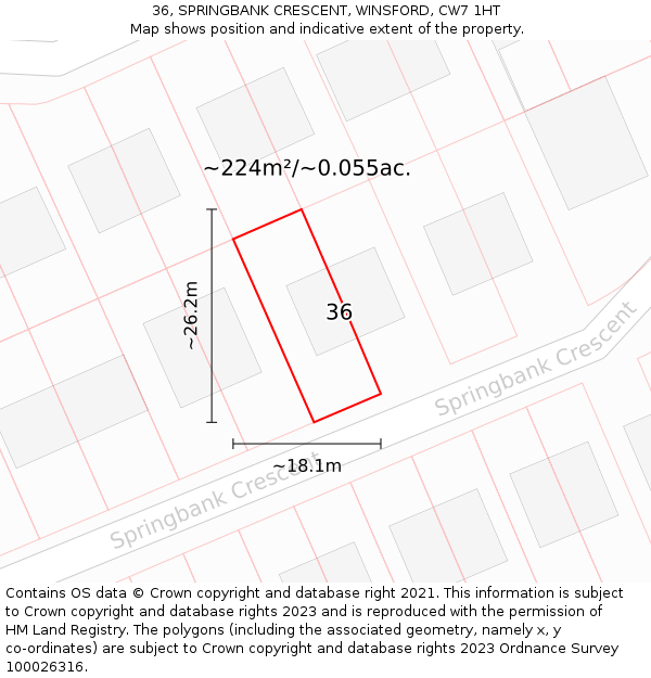36, SPRINGBANK CRESCENT, WINSFORD, CW7 1HT: Plot and title map
