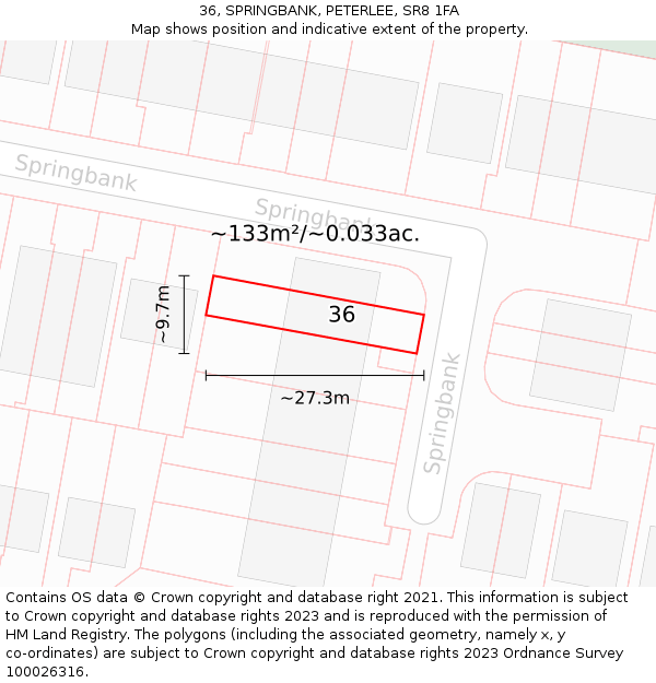 36, SPRINGBANK, PETERLEE, SR8 1FA: Plot and title map