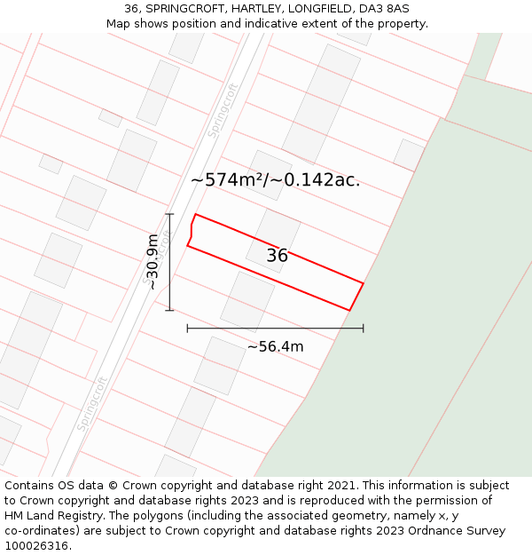 36, SPRINGCROFT, HARTLEY, LONGFIELD, DA3 8AS: Plot and title map