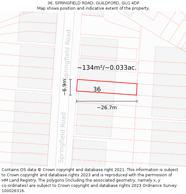 36, SPRINGFIELD ROAD, GUILDFORD, GU1 4DP: Plot and title map
