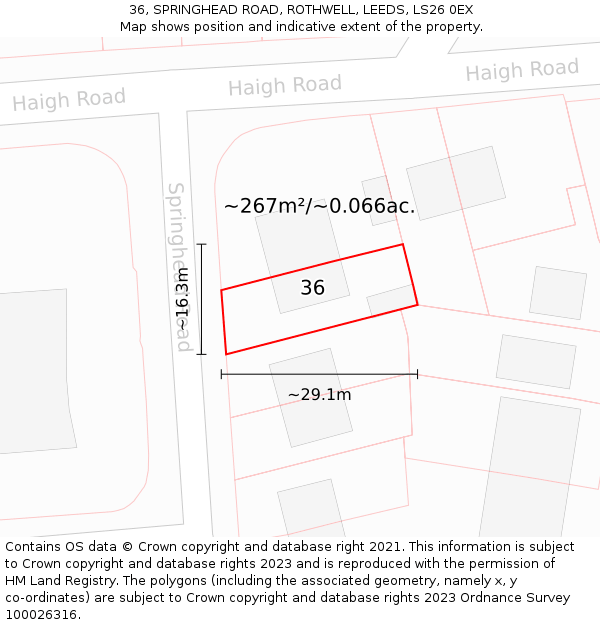 36, SPRINGHEAD ROAD, ROTHWELL, LEEDS, LS26 0EX: Plot and title map