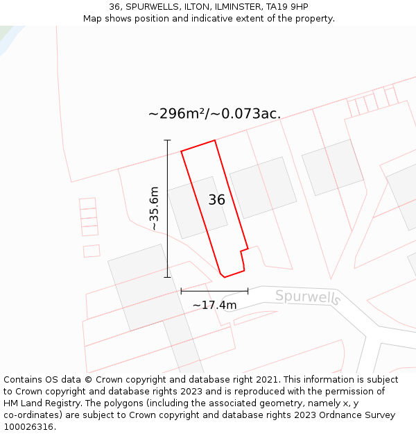 36, SPURWELLS, ILTON, ILMINSTER, TA19 9HP: Plot and title map