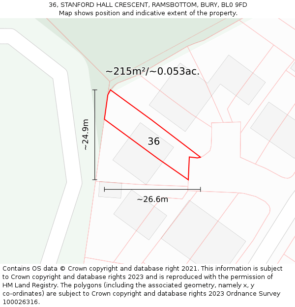 36, STANFORD HALL CRESCENT, RAMSBOTTOM, BURY, BL0 9FD: Plot and title map