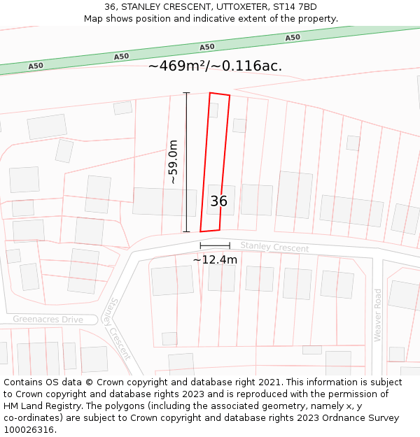 36, STANLEY CRESCENT, UTTOXETER, ST14 7BD: Plot and title map