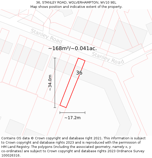 36, STANLEY ROAD, WOLVERHAMPTON, WV10 9EL: Plot and title map
