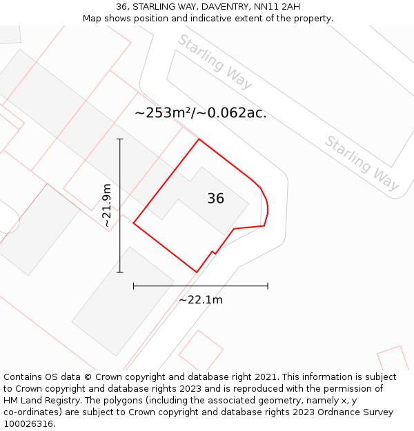 36, STARLING WAY, DAVENTRY, NN11 2AH: Plot and title map