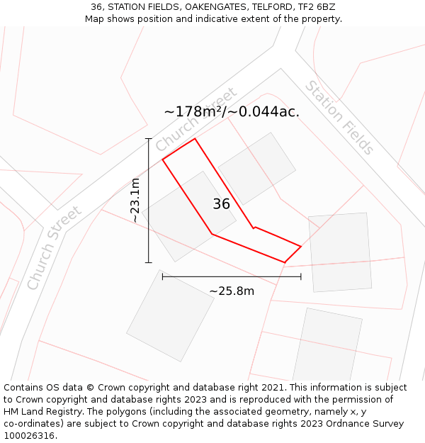 36, STATION FIELDS, OAKENGATES, TELFORD, TF2 6BZ: Plot and title map