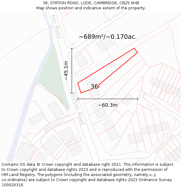 36, STATION ROAD, LODE, CAMBRIDGE, CB25 9HB: Plot and title map