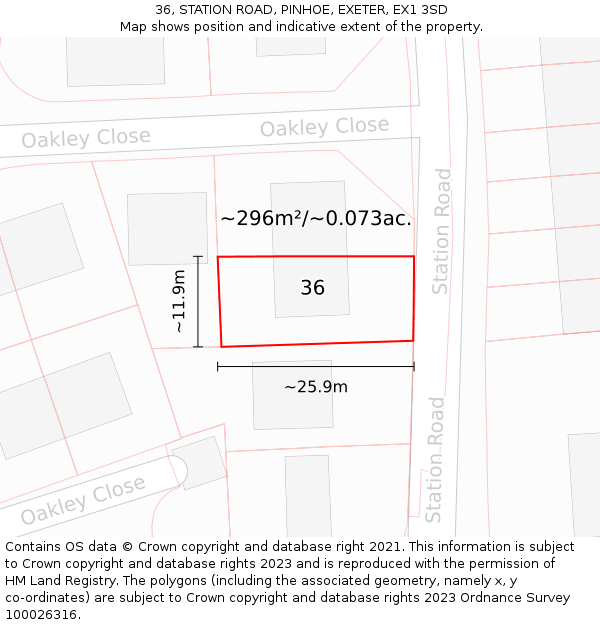 36, STATION ROAD, PINHOE, EXETER, EX1 3SD: Plot and title map