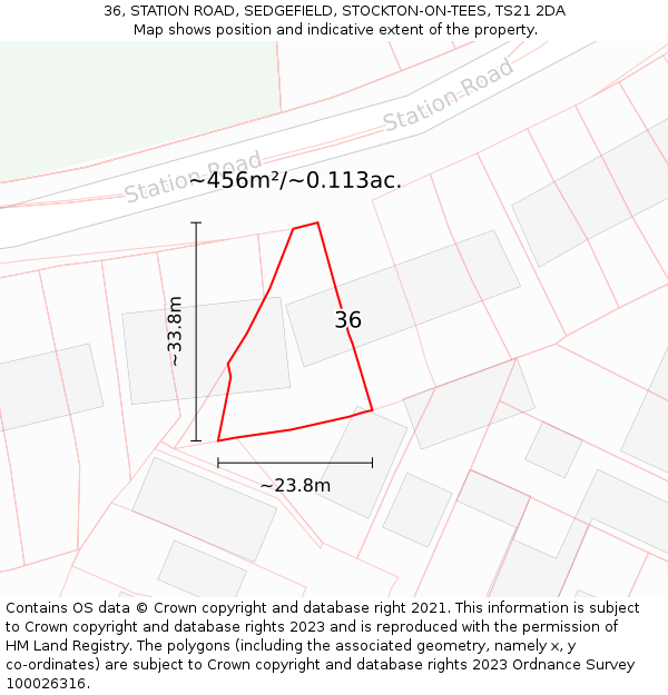 36, STATION ROAD, SEDGEFIELD, STOCKTON-ON-TEES, TS21 2DA: Plot and title map