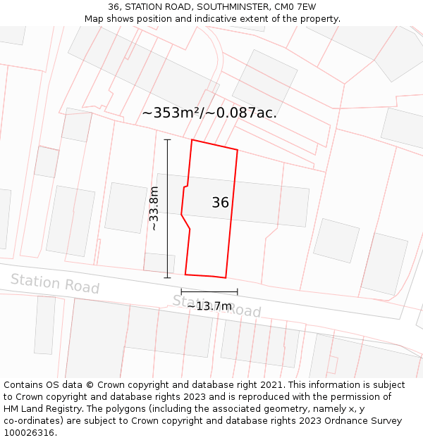 36, STATION ROAD, SOUTHMINSTER, CM0 7EW: Plot and title map