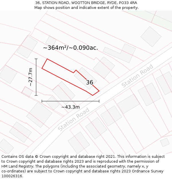 36, STATION ROAD, WOOTTON BRIDGE, RYDE, PO33 4RA: Plot and title map