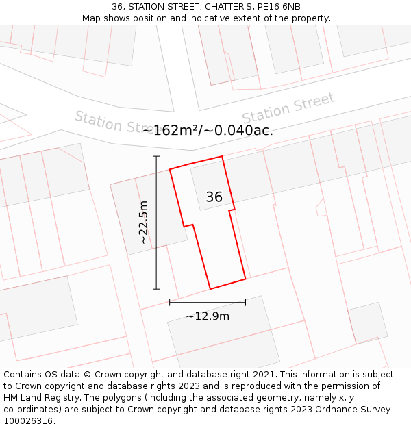 36, STATION STREET, CHATTERIS, PE16 6NB: Plot and title map