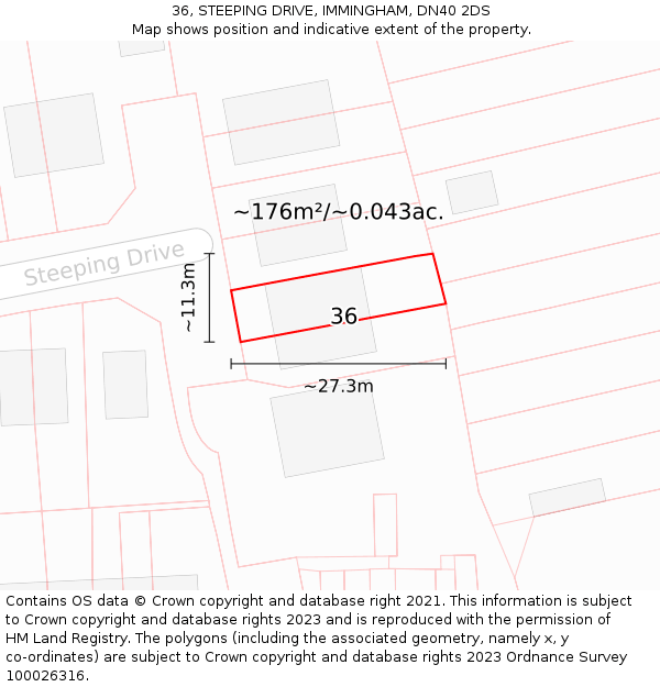 36, STEEPING DRIVE, IMMINGHAM, DN40 2DS: Plot and title map