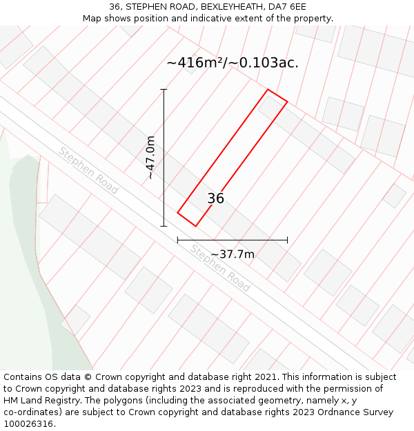 36, STEPHEN ROAD, BEXLEYHEATH, DA7 6EE: Plot and title map