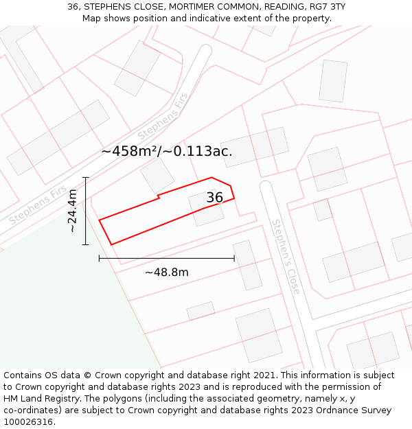 36, STEPHENS CLOSE, MORTIMER COMMON, READING, RG7 3TY: Plot and title map