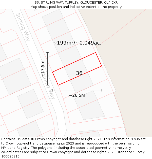 36, STIRLING WAY, TUFFLEY, GLOUCESTER, GL4 0XR: Plot and title map