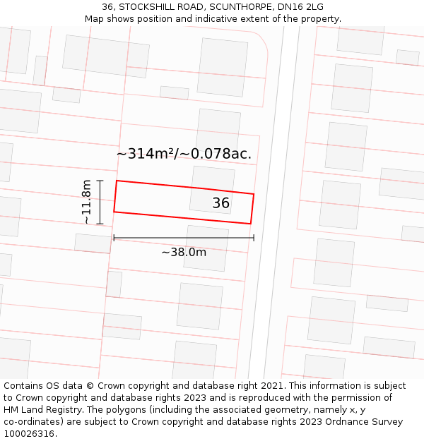 36, STOCKSHILL ROAD, SCUNTHORPE, DN16 2LG: Plot and title map