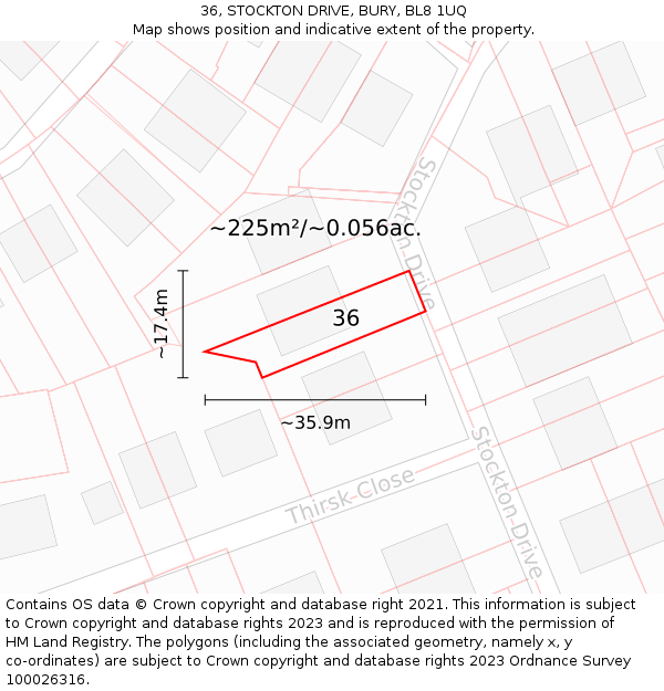 36, STOCKTON DRIVE, BURY, BL8 1UQ: Plot and title map