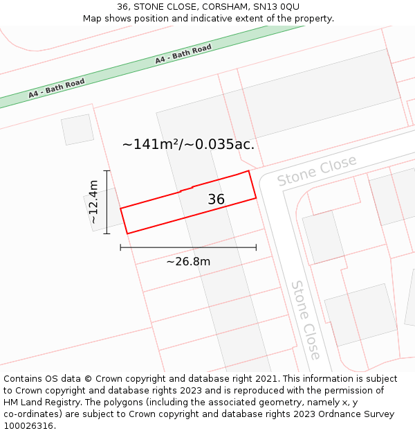 36, STONE CLOSE, CORSHAM, SN13 0QU: Plot and title map