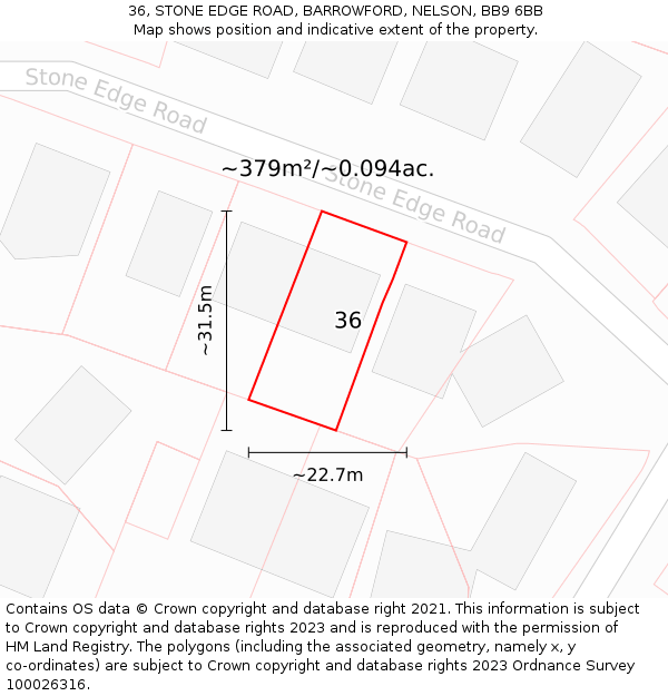 36, STONE EDGE ROAD, BARROWFORD, NELSON, BB9 6BB: Plot and title map