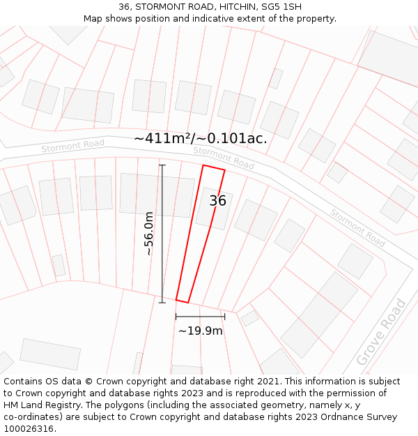 36, STORMONT ROAD, HITCHIN, SG5 1SH: Plot and title map