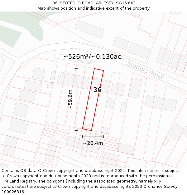 36, STOTFOLD ROAD, ARLESEY, SG15 6XT: Plot and title map