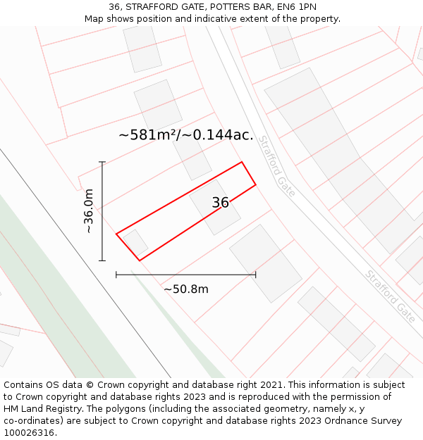 36, STRAFFORD GATE, POTTERS BAR, EN6 1PN: Plot and title map