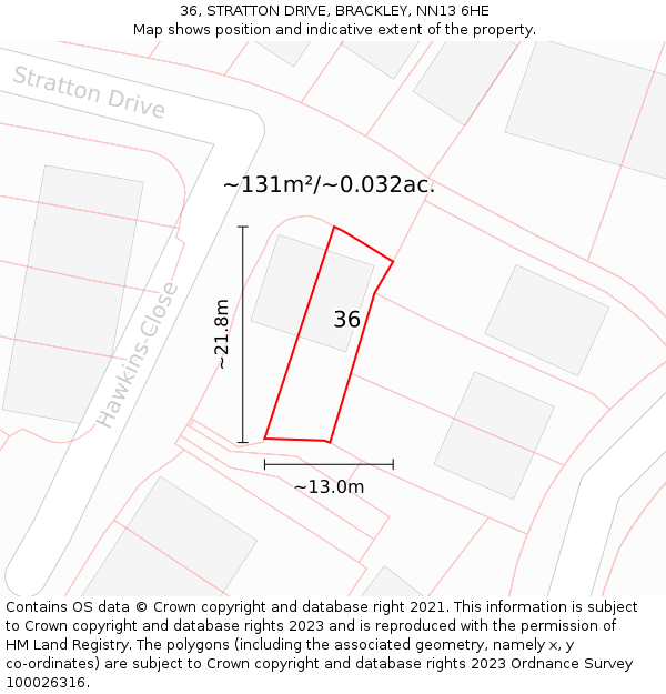36, STRATTON DRIVE, BRACKLEY, NN13 6HE: Plot and title map
