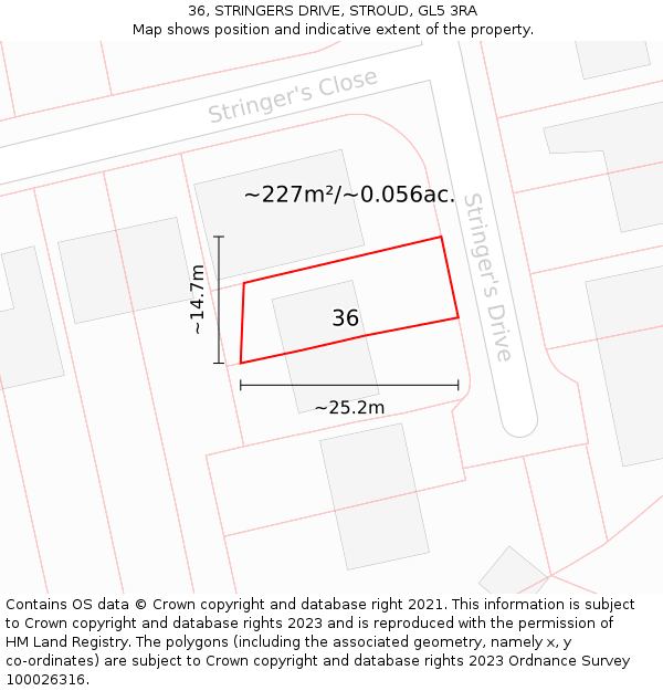 36, STRINGERS DRIVE, STROUD, GL5 3RA: Plot and title map