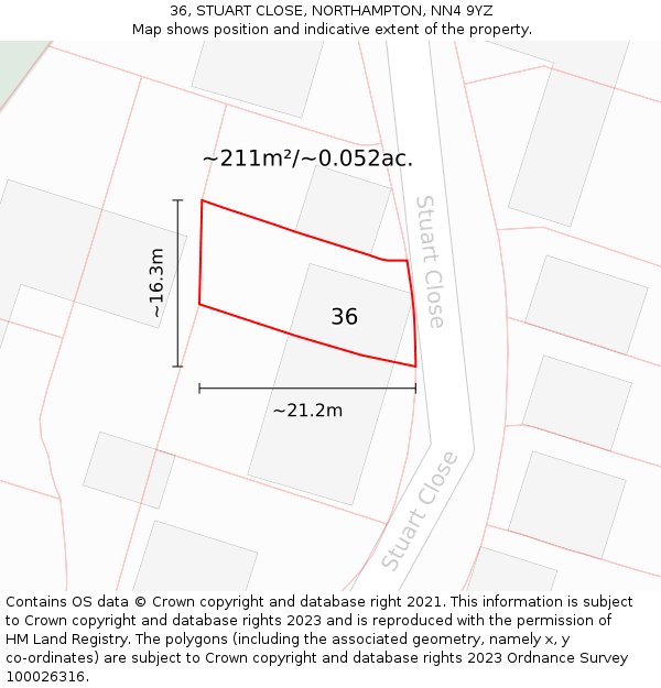 36, STUART CLOSE, NORTHAMPTON, NN4 9YZ: Plot and title map