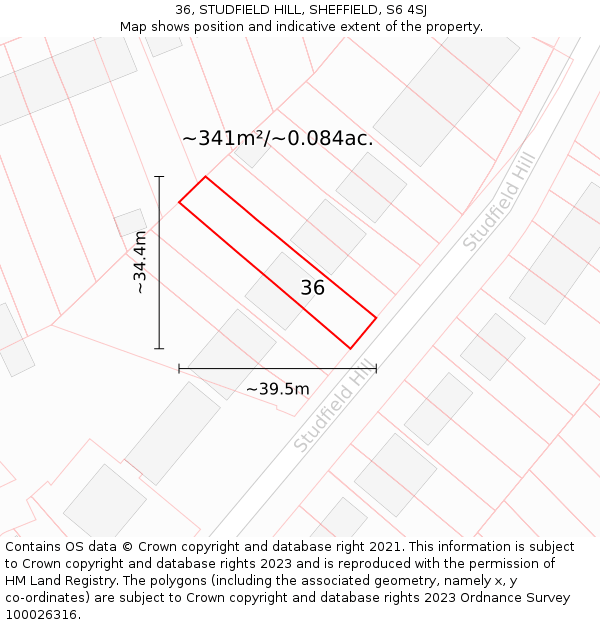 36, STUDFIELD HILL, SHEFFIELD, S6 4SJ: Plot and title map