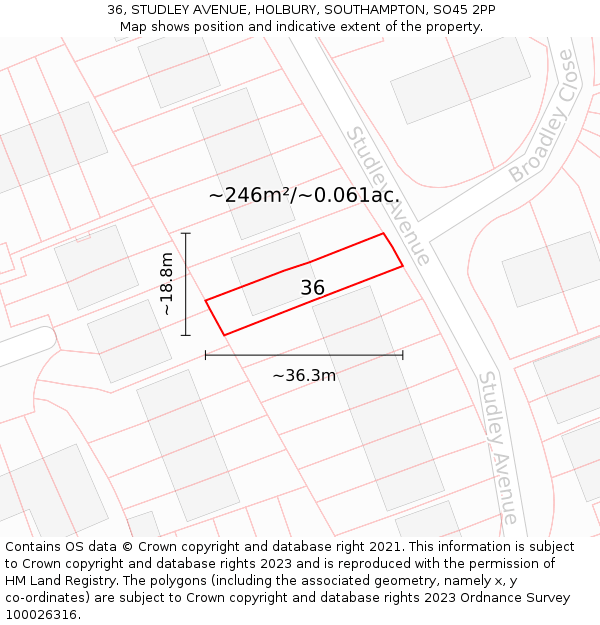 36, STUDLEY AVENUE, HOLBURY, SOUTHAMPTON, SO45 2PP: Plot and title map