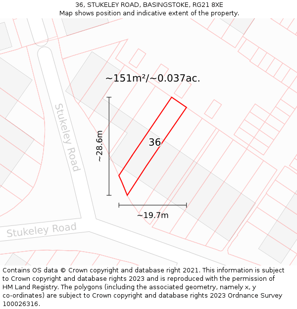 36, STUKELEY ROAD, BASINGSTOKE, RG21 8XE: Plot and title map