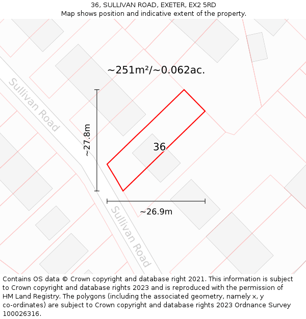 36, SULLIVAN ROAD, EXETER, EX2 5RD: Plot and title map